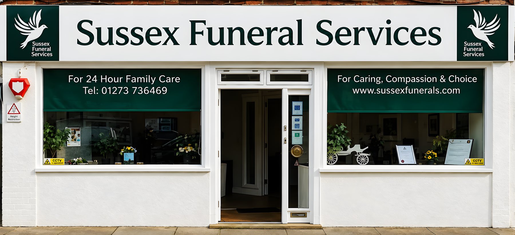 The Sussex Funeral Services shopfront on Portland Road, Hove, with its new sign